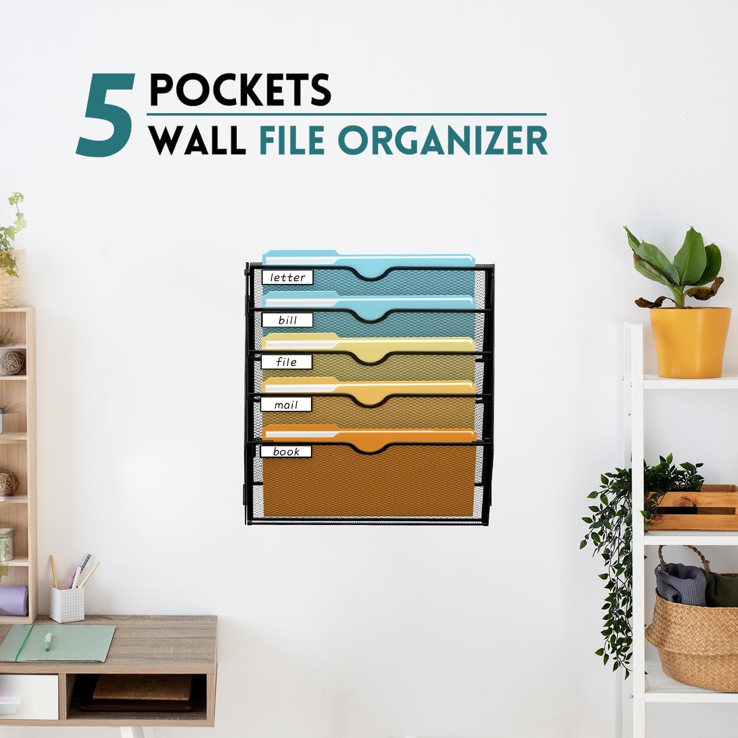 5-Tier Wall-Mounted Metal Wire Mesh File/Magazine Rack - Image 2
