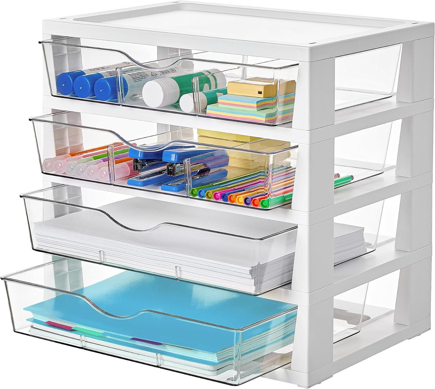 Transparent 4-Drawer Desktop Organizer (with Dividers)