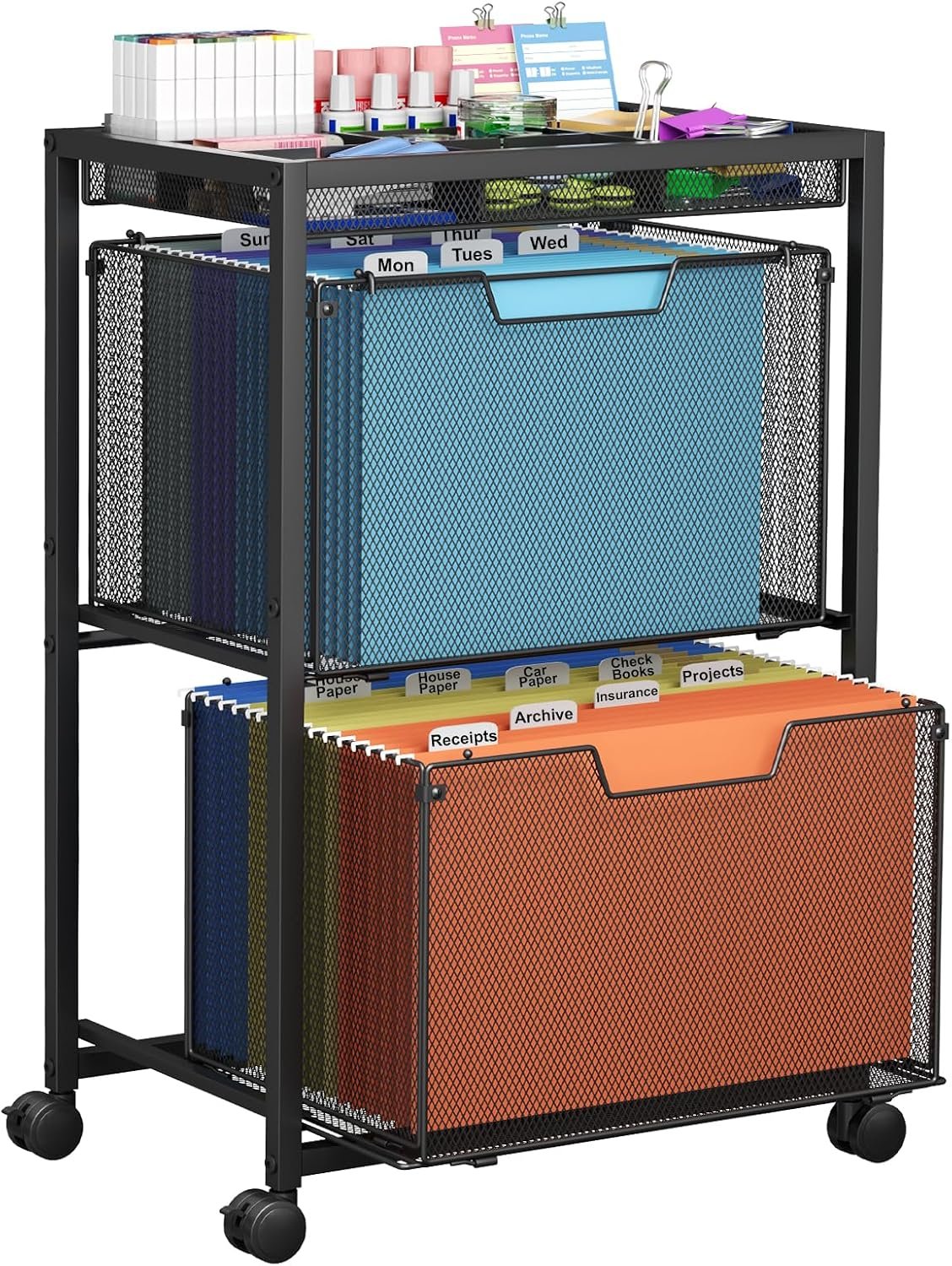 Mobile Under-Desk Filing Cabinet with Drawers