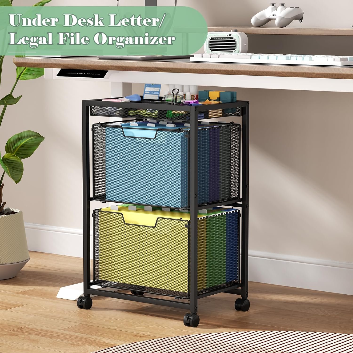 Mobile Under-Desk Filing Cabinet with Drawers - Image 2