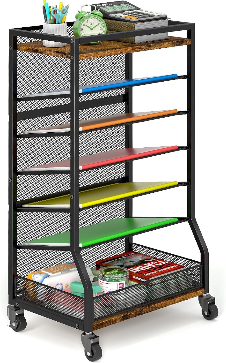 7-Tier Mobile File Trolley (with Sliding Tray)