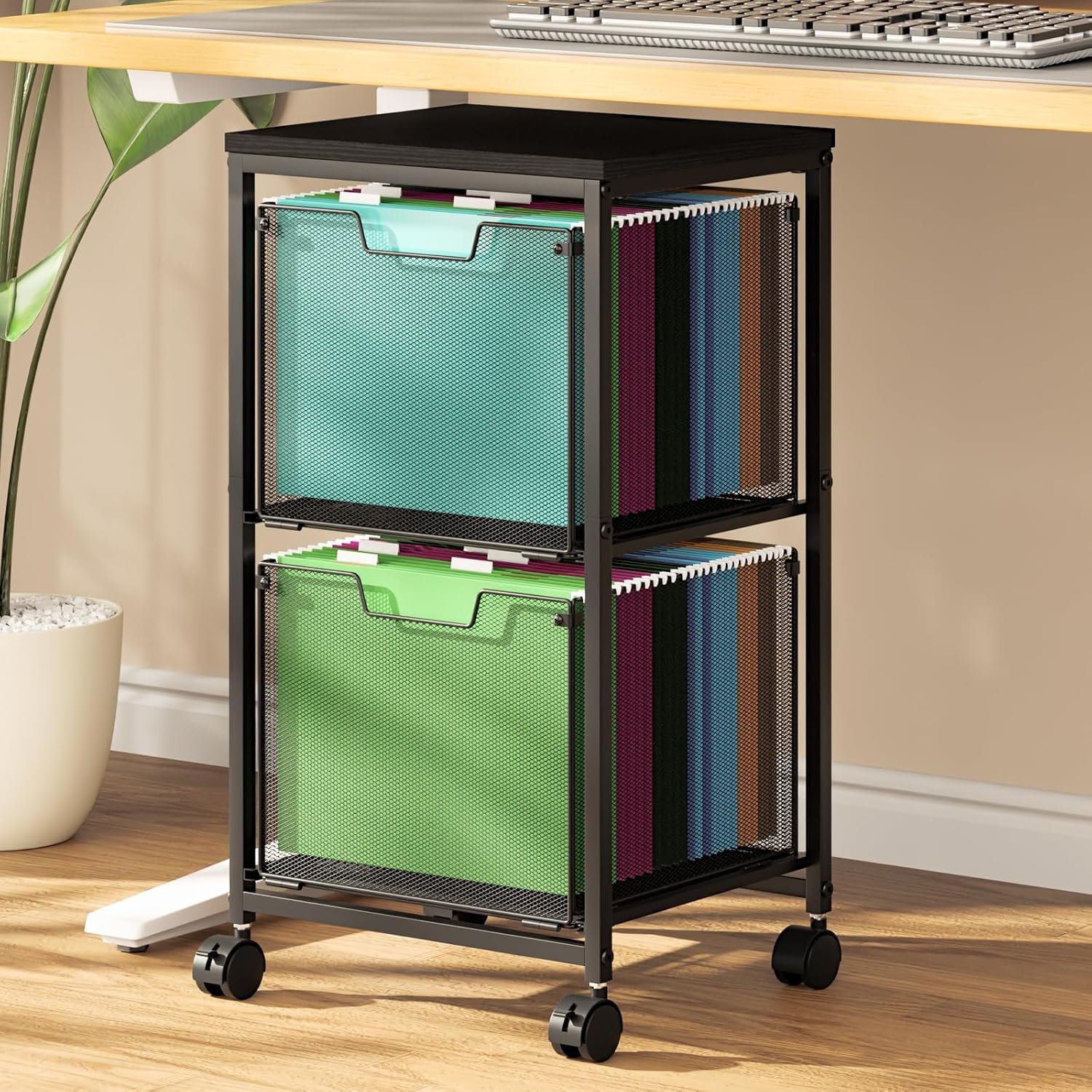 2-Drawer Mobile File Trolley (Black)