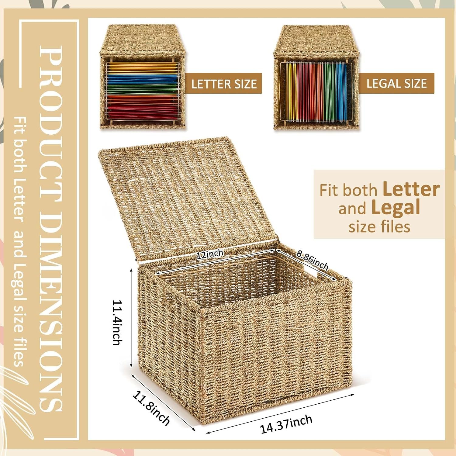 Seaweed Woven Hanging File Organizer (with Lid) - Image 2
