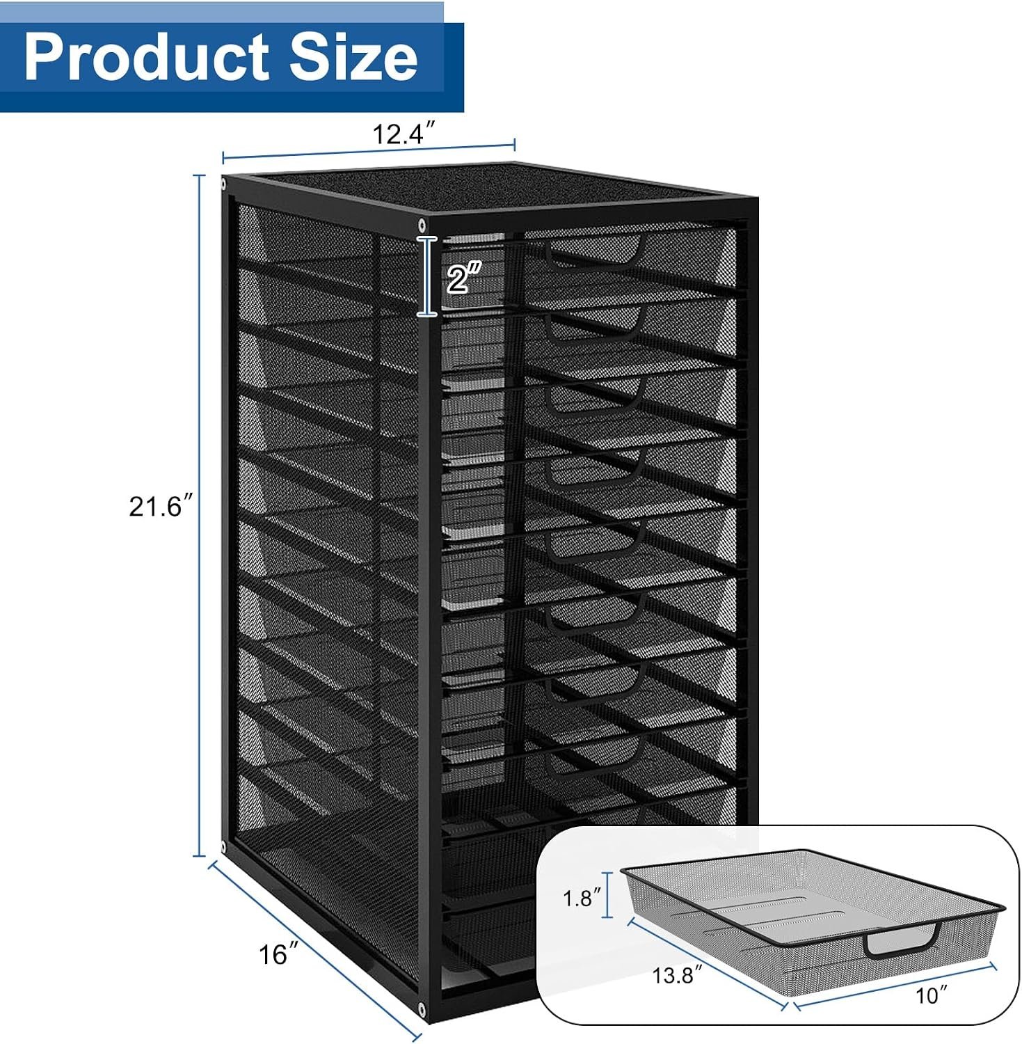 10-Drawer Grid File Organizer (Black) - Image 2