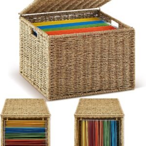 Seaweed Woven Hanging File Organizer (with Lid)