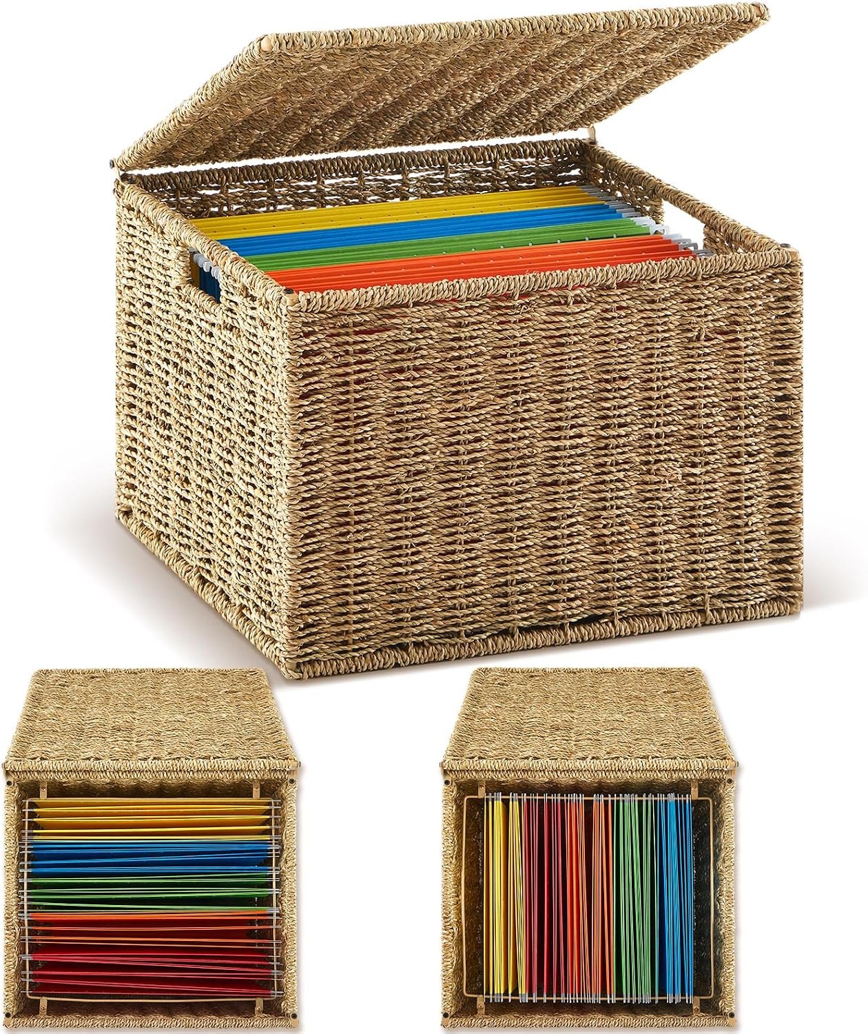 Seaweed Woven Hanging File Organizer (with Lid)