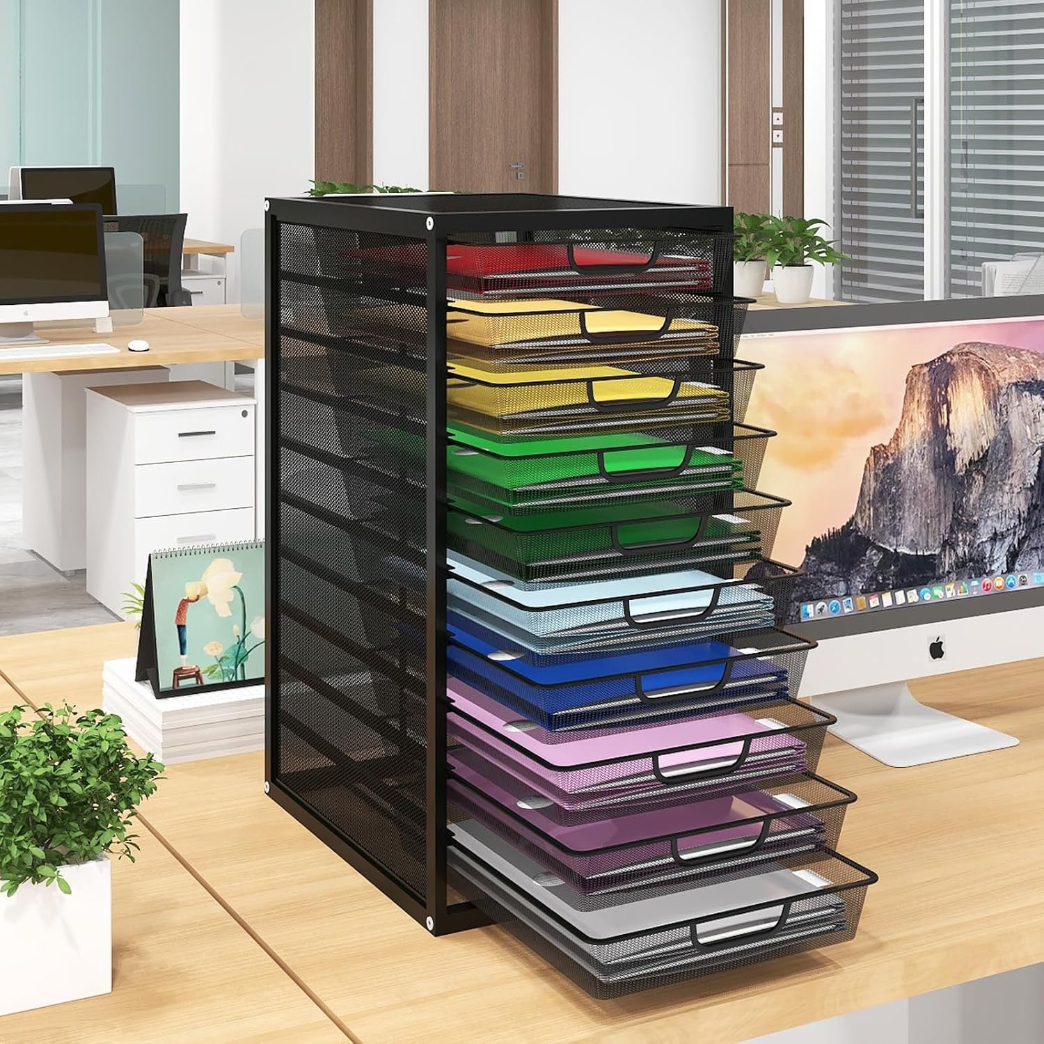 10-Drawer Grid File Organizer (Black)